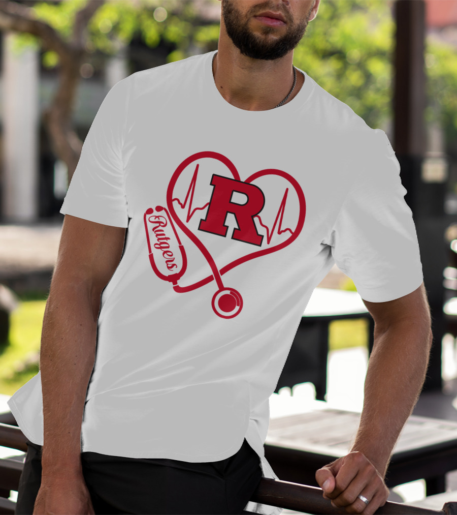 Rutgers Scarlet Knights Nurse Love Stethoscope Heartbeat T-Shirt