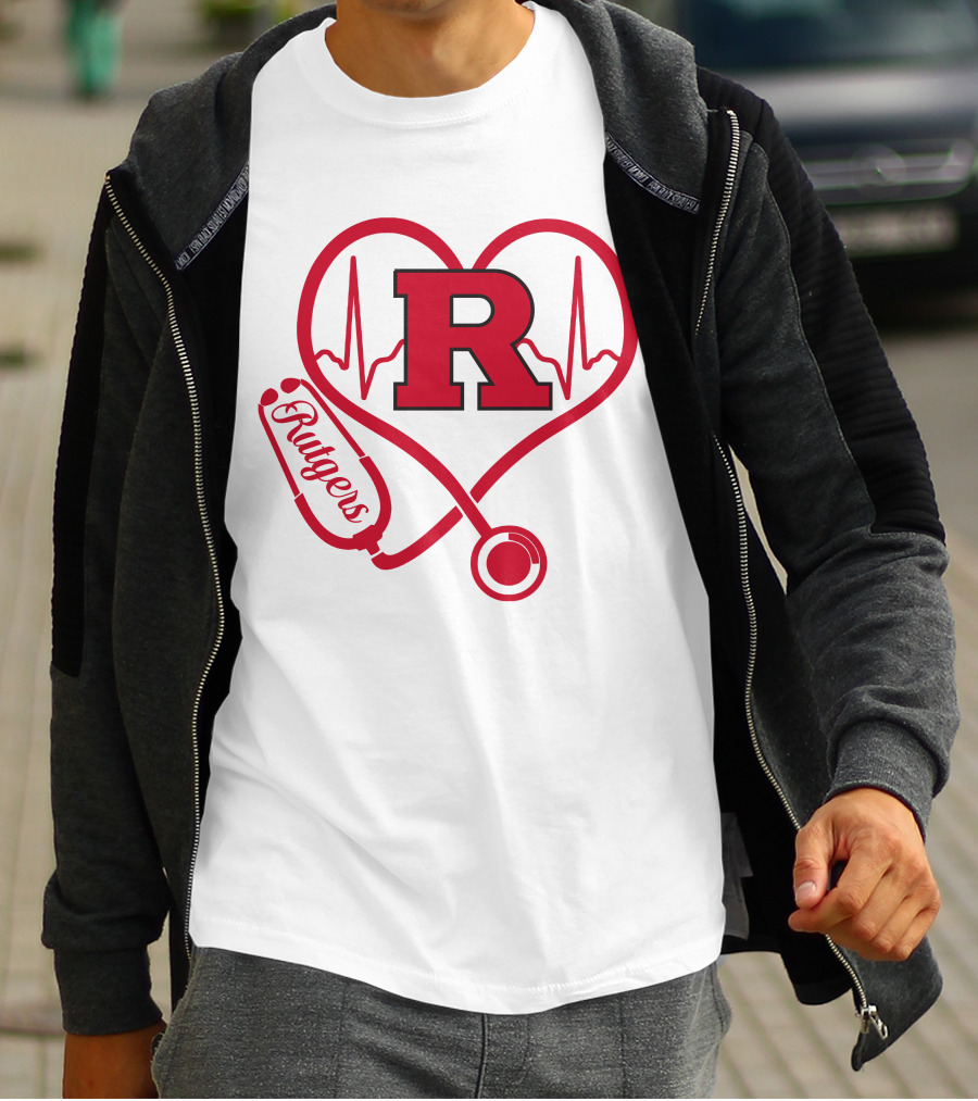 Rutgers Scarlet Knights Nurse Love Stethoscope Heartbeat T-Shirt