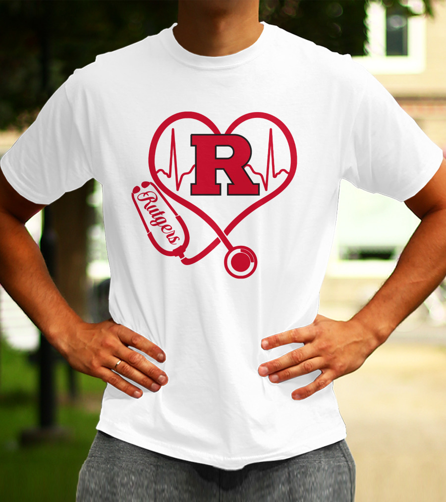 Rutgers Scarlet Knights Nurse Love Stethoscope Heartbeat T-Shirt