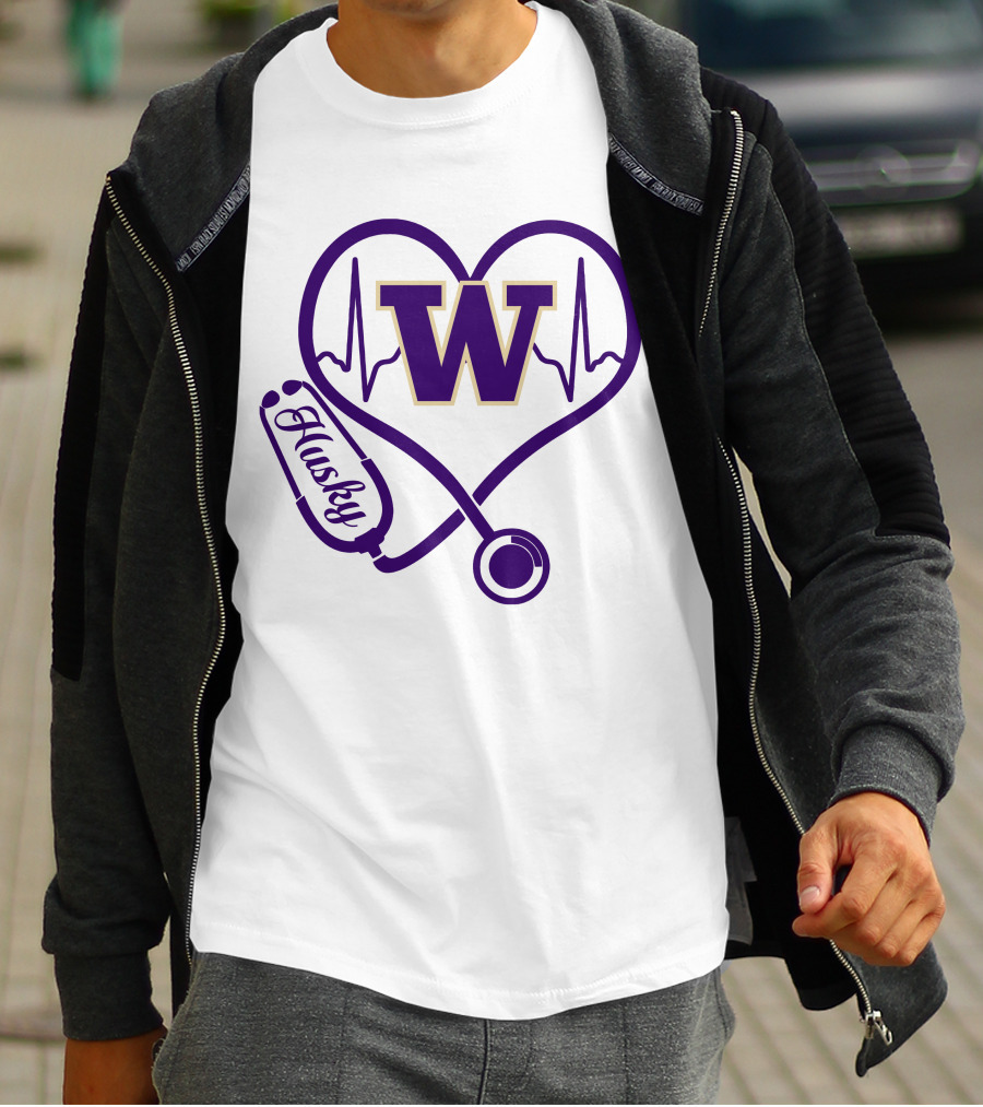 Washington Huskies Nurse Love Stethoscope Heartbeat T-Shirt