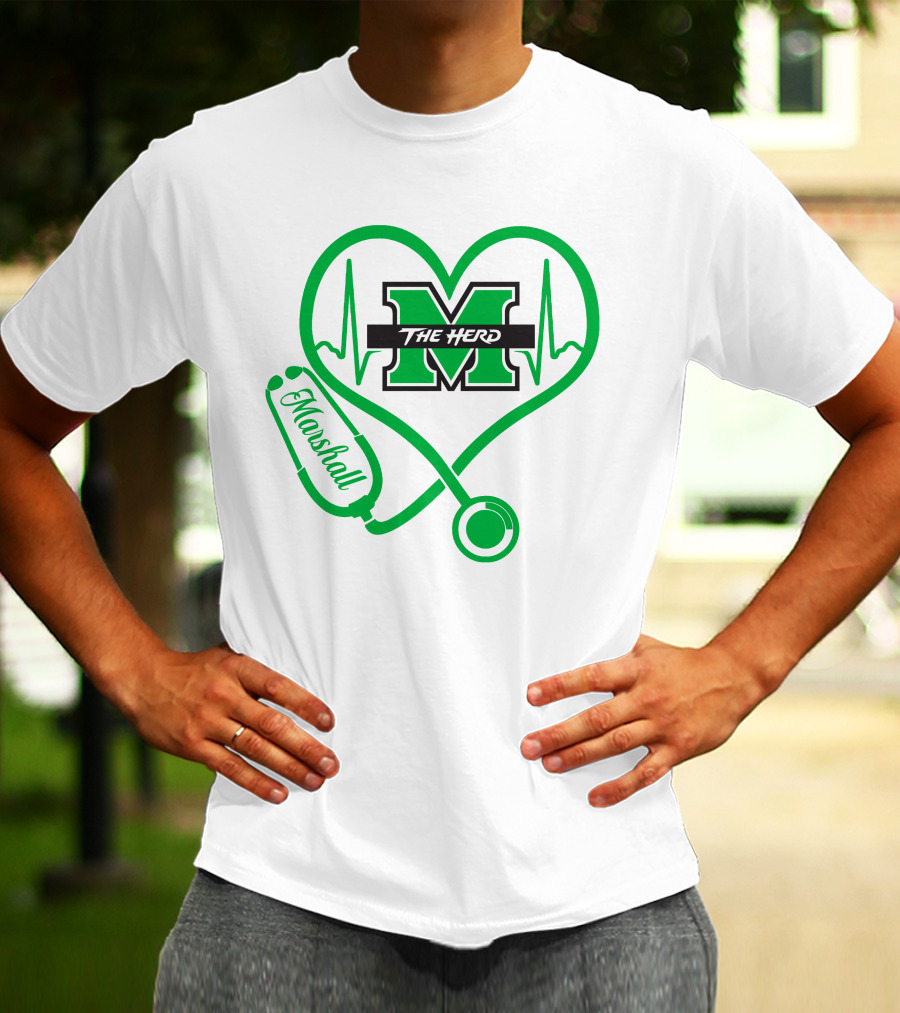 Marshall Thundering Herd Nurse Love Heartbeat Stethoscope T-Shirt