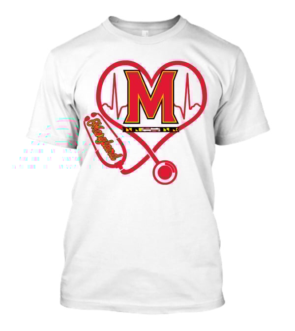 Nurse Love Maryland Terps Heartbeat Stethoscope T-Shirt