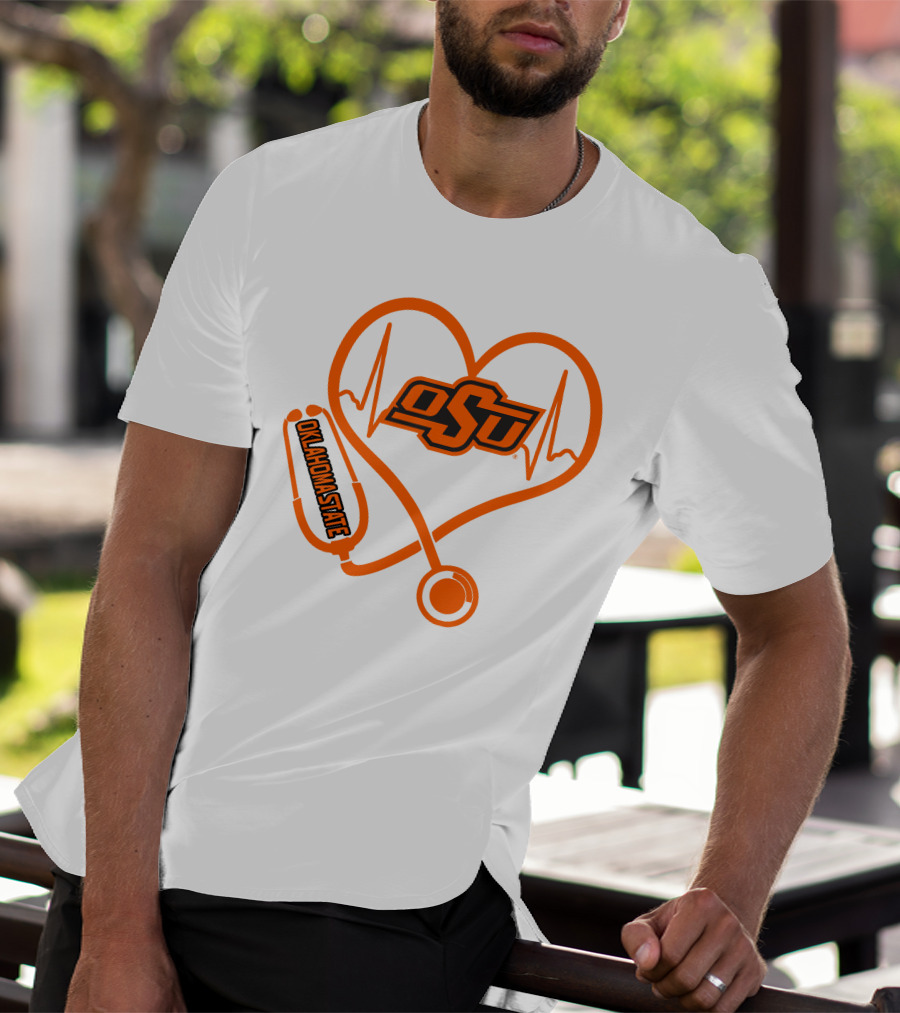 Oklahoma State Cowboys Nurse Love Heart Stethoscope T-Shirt