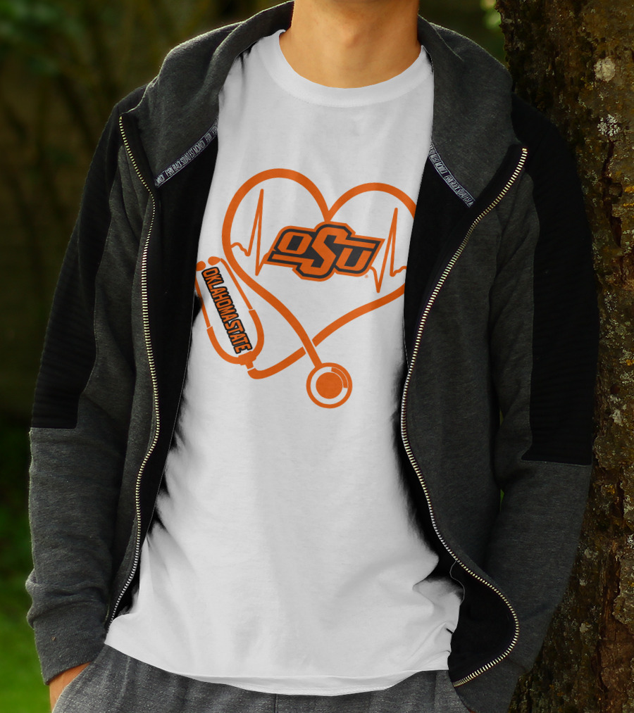Oklahoma State Cowboys Nurse Love Heart Stethoscope T-Shirt