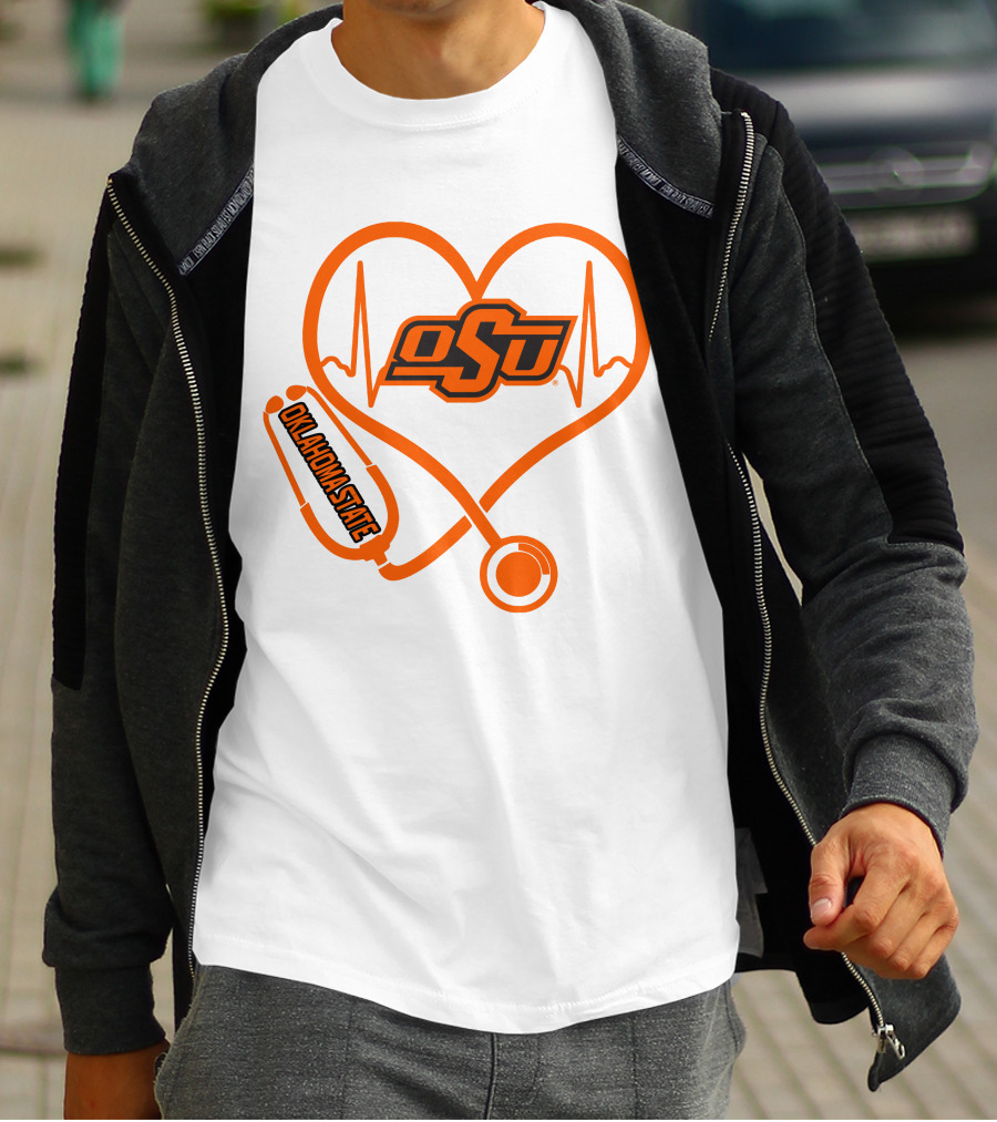 Oklahoma State Cowboys Nurse Love Heart Stethoscope T-Shirt