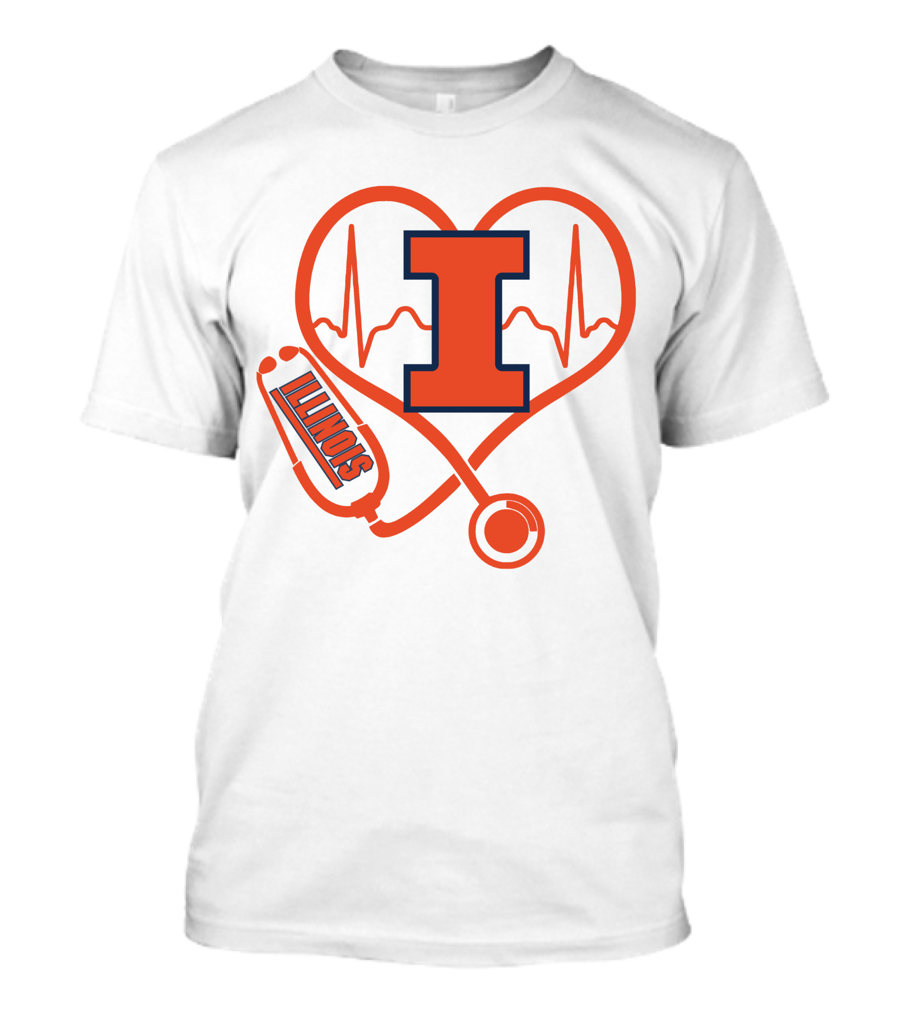 Illinois Fighting Illini Nurse Love Heartbeat Stethoscope T-Shirt