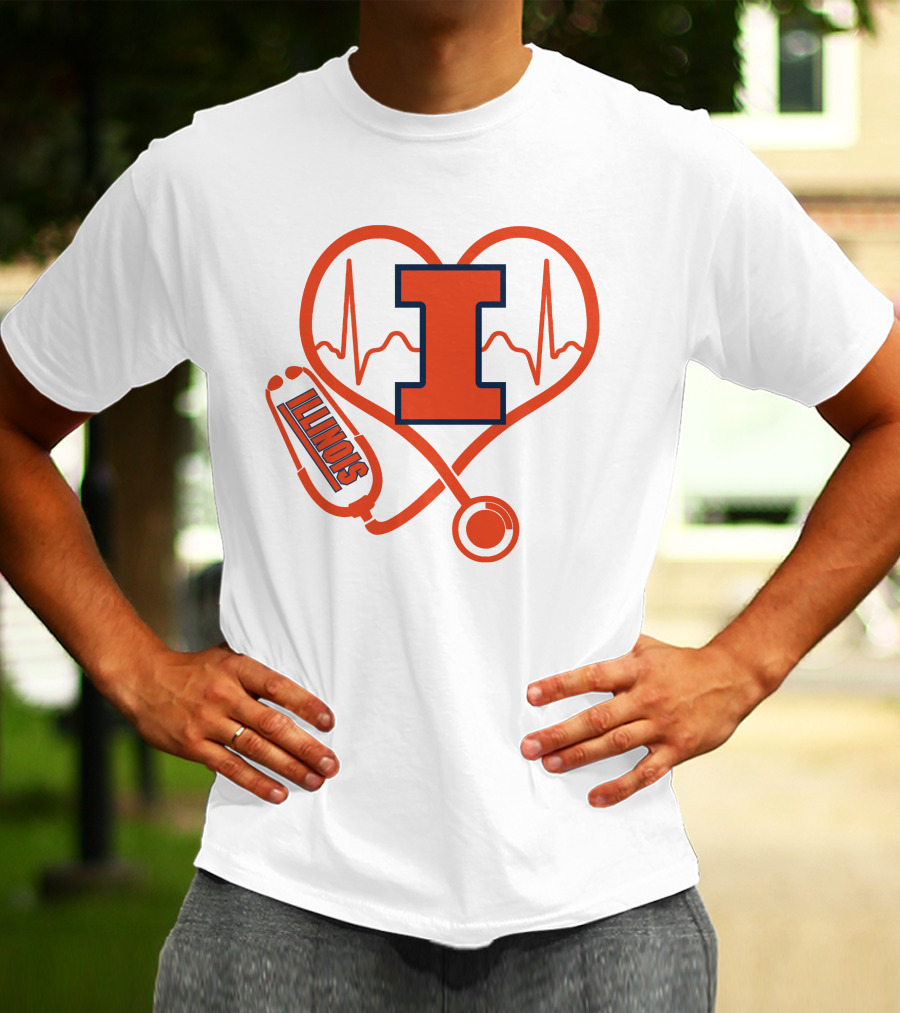 Illinois Fighting Illini Nurse Love Heartbeat Stethoscope T-Shirt