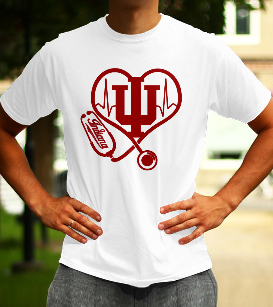 Indiana University Nurse Love Hoosiers Stethoscope Heartbeat T-Shirt