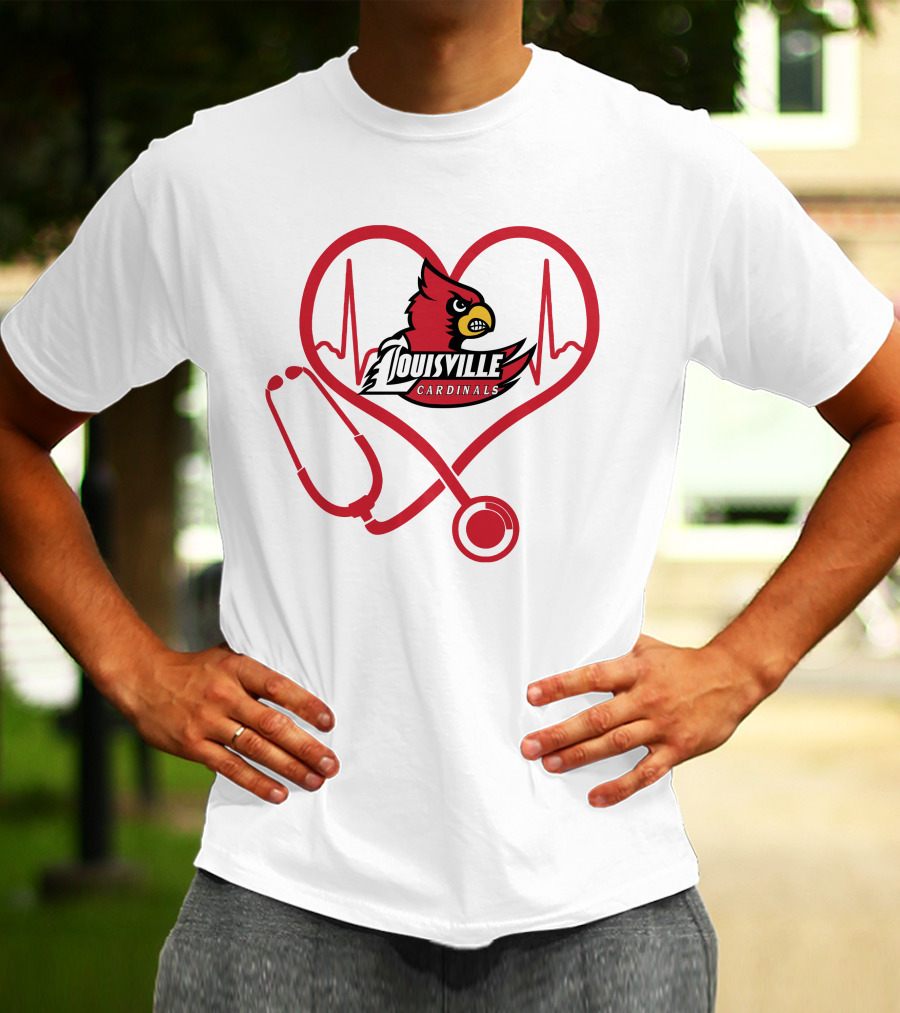 Nurse Love Louisville Cardinals Heartbeat Stethoscope T-Shirt
