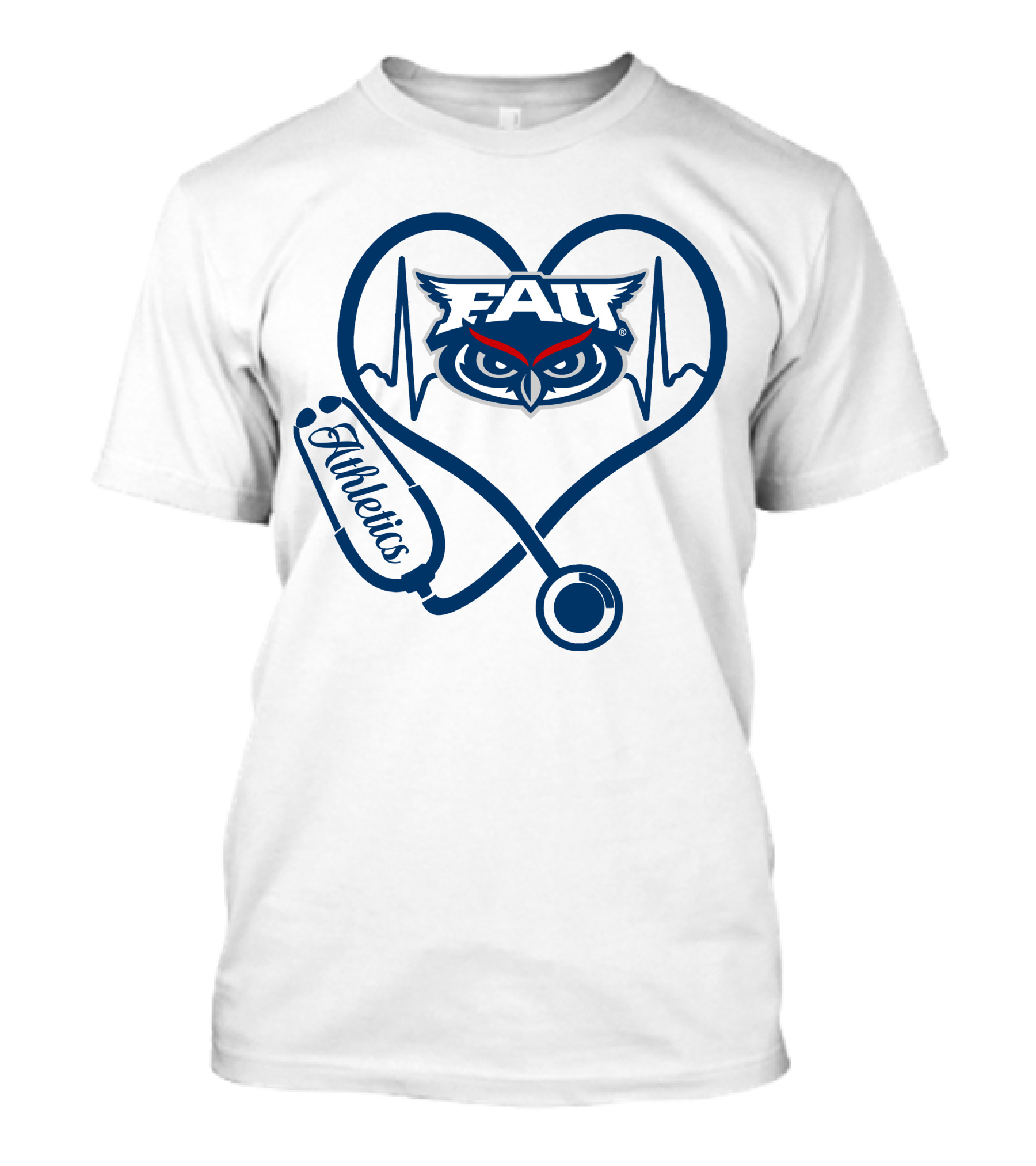 Fau Athletics Heartbeat Owl Nurse Stethoscope T-Shirt