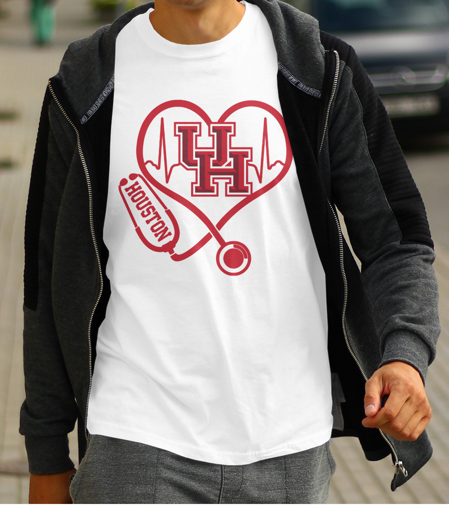 Houston Cougars Nurse Heartbeat Stethoscope Uh T-Shirt