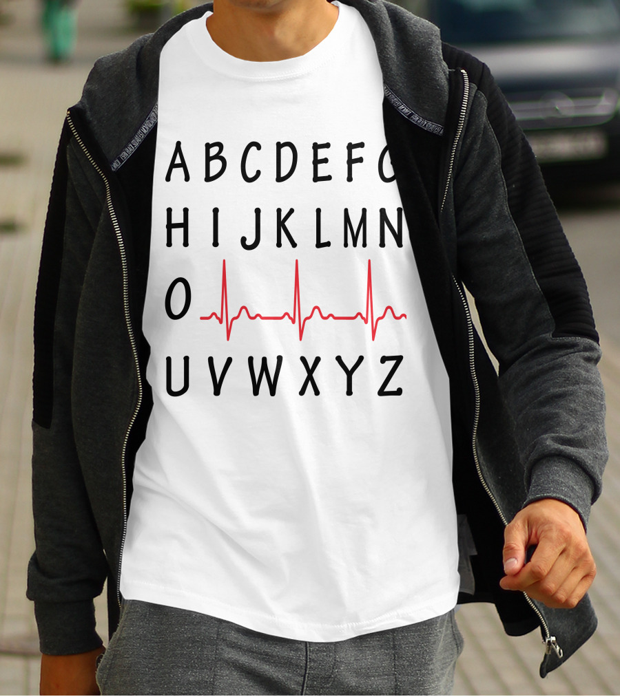 ABCDEFGHI Heartbeat Alphabet O UVWXYZ T-Shirt