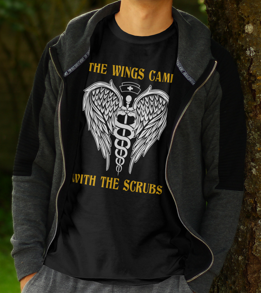 THE WINGS CAME WITH THE SCRUBS Caduceus Nurse Wings T-Shirt