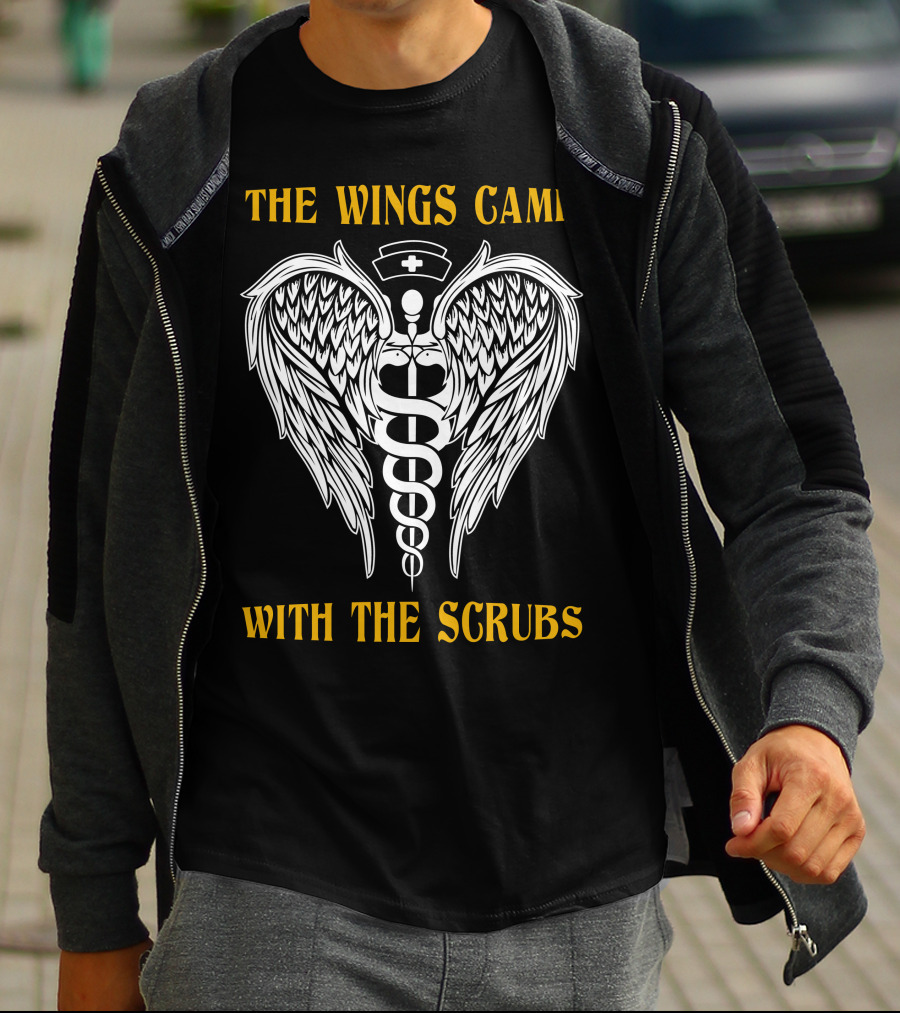 THE WINGS CAME WITH THE SCRUBS Caduceus Nurse Wings T-Shirt