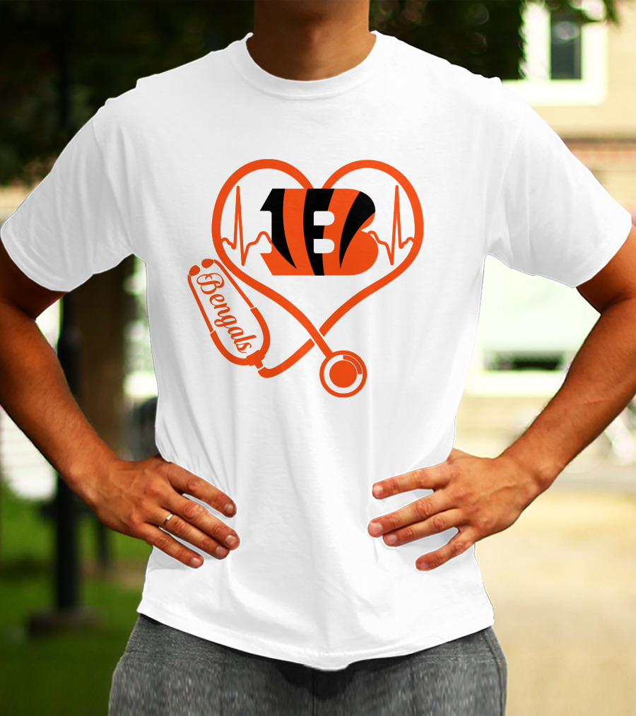 Nurse Heart Cincinnati Bengals Stethoscope Love 13 T-Shirt