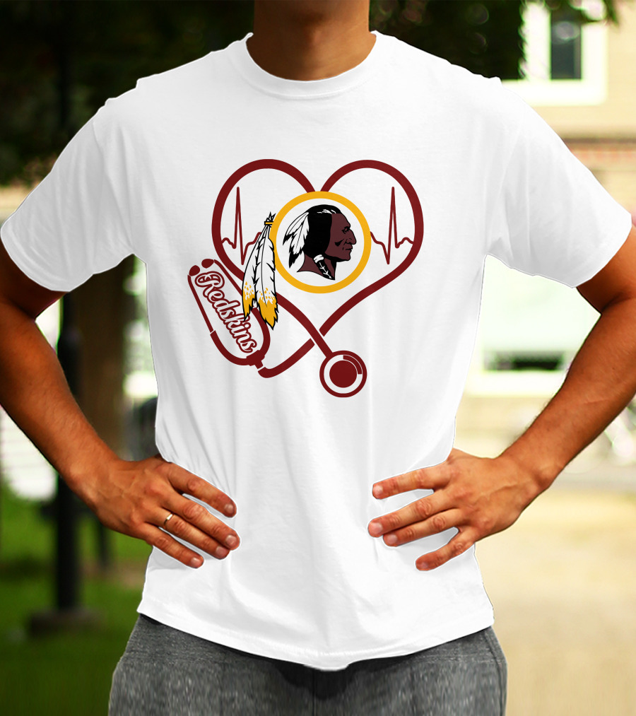 Nurse Love Heartbeat Redskins Stethoscope T-Shirt