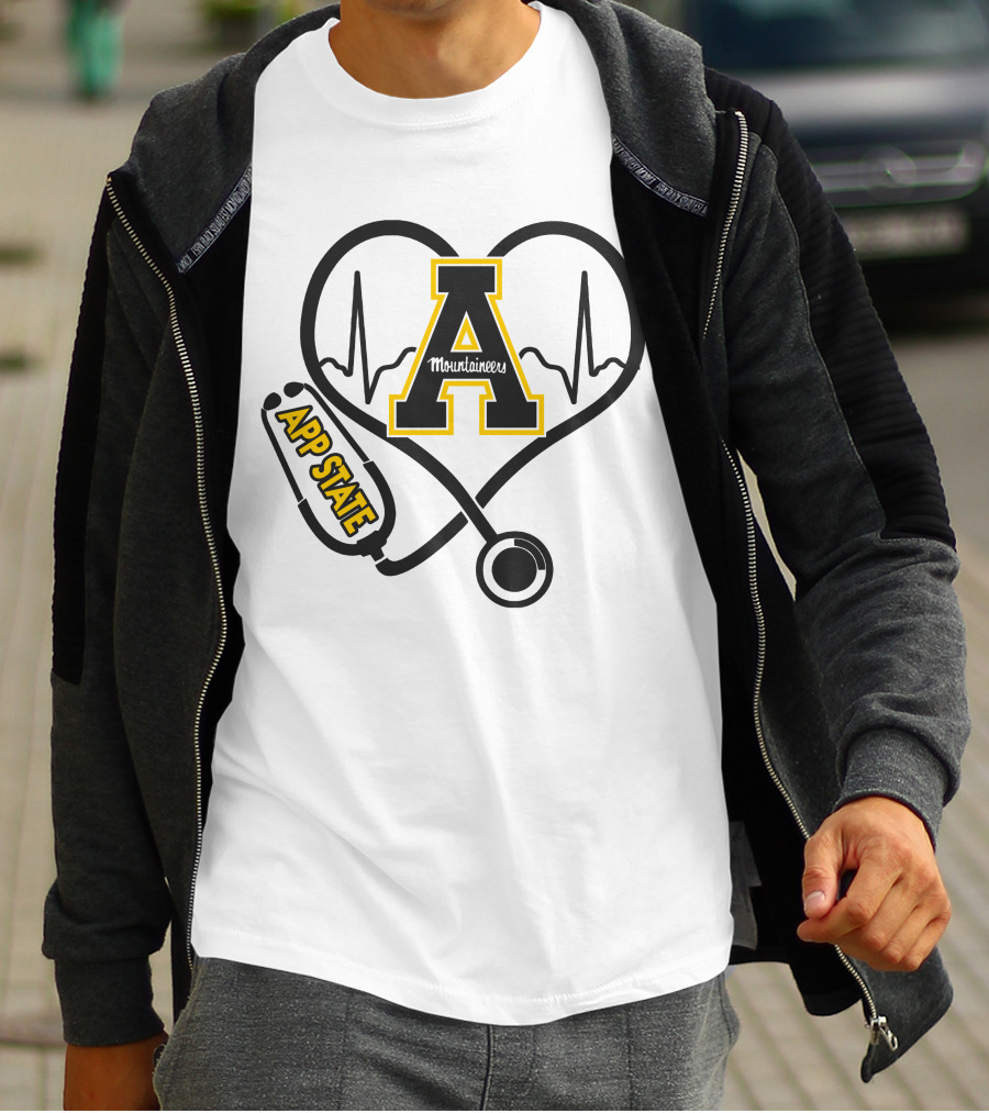 Nurse Heartbeat Love App State Mountaineers A Logo Stethoscope T-Shirt