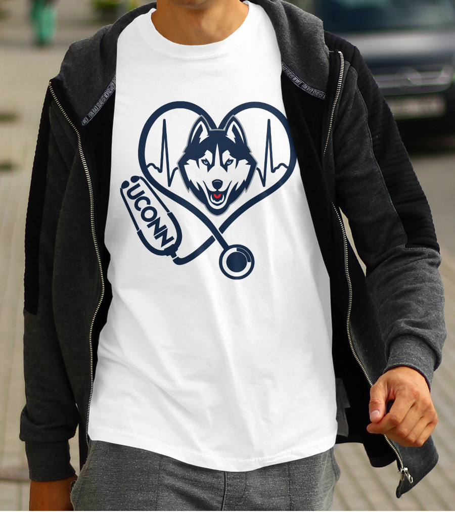 UConn Huskies Nurse Heartbeat Stethoscope T-Shirt