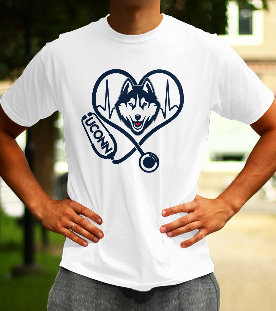 UConn Huskies Nurse Heartbeat Stethoscope T-Shirt