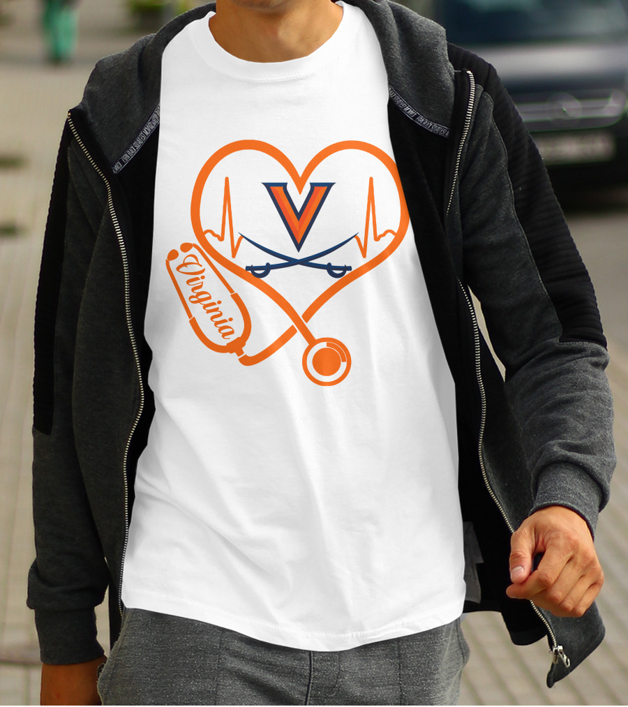 Nurse Love Virginia Cavaliers Stethoscope Heart T-Shirt