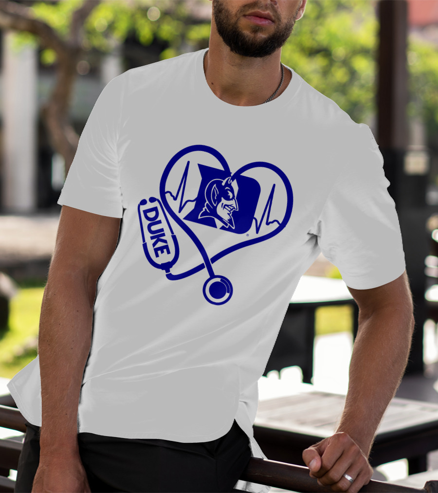 Duke Blue Devils Nurse Love Heartbeat Stethoscope T-Shirt