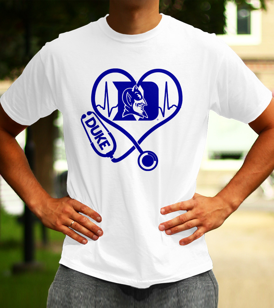 Duke Blue Devils Nurse Love Heartbeat Stethoscope T-Shirt