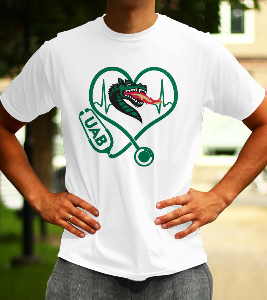 Nurse Love UAB Blazers Heart Stethoscope Dragon T-Shirt