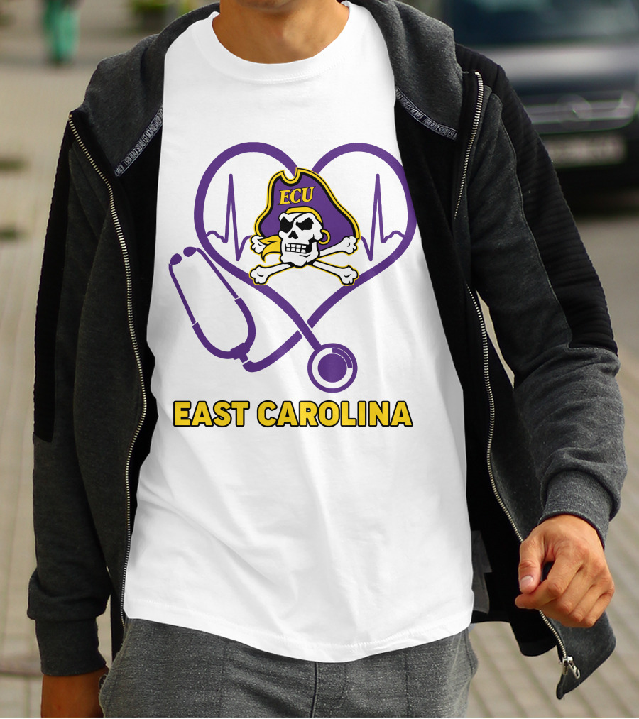 ECU Nurse Heartbeat East Carolina Pirates Stethoscope T-Shirt