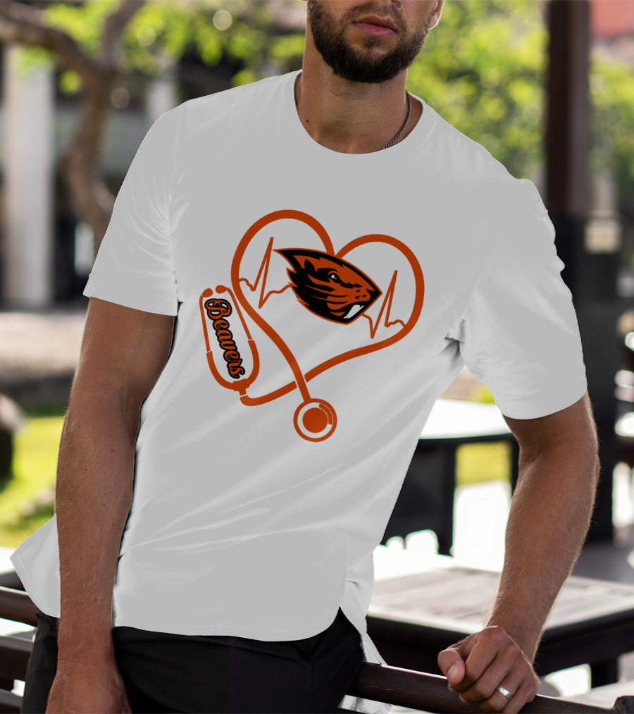 Beavers Nurse Love Oregon State Heartbeat T-Shirt