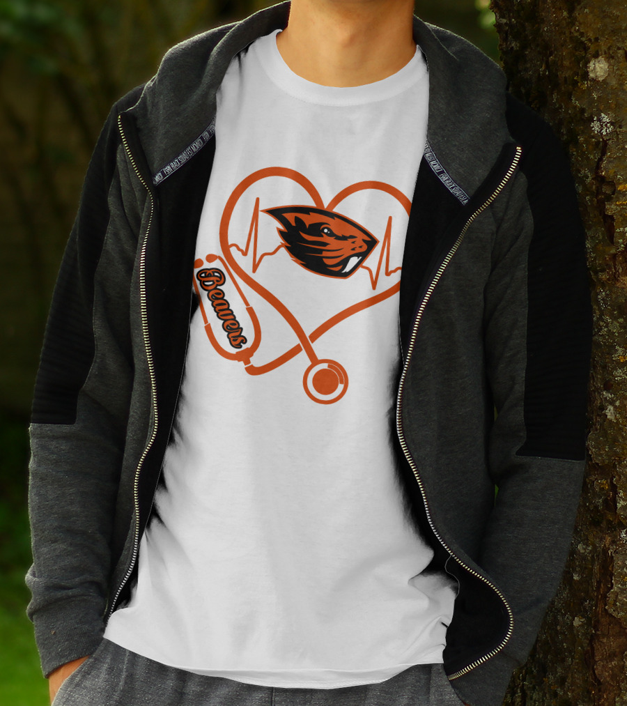Beavers Nurse Love Oregon State Heartbeat T-Shirt