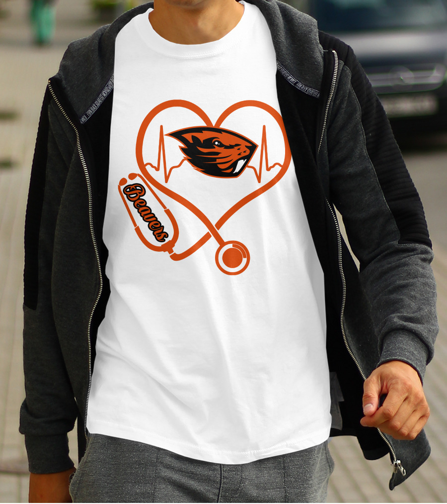 Beavers Nurse Love Oregon State Heartbeat T-Shirt
