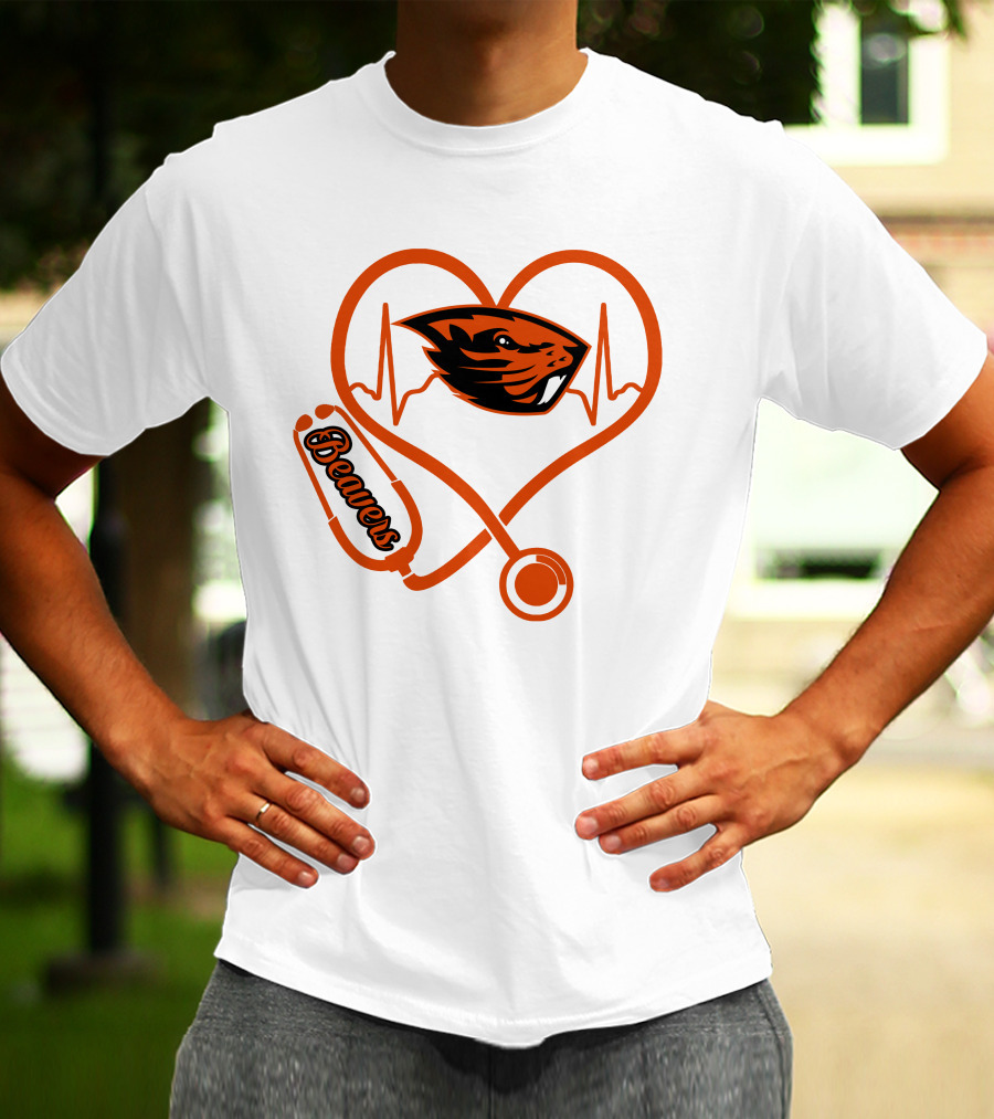 Beavers Nurse Love Oregon State Heartbeat T-Shirt