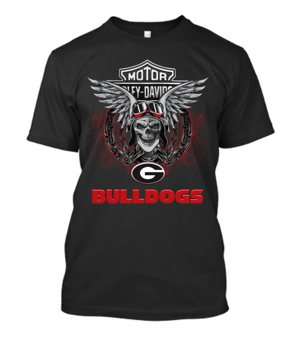 Harley Davidson Motor Georgia Bulldogs Winged Skull T-Shirt