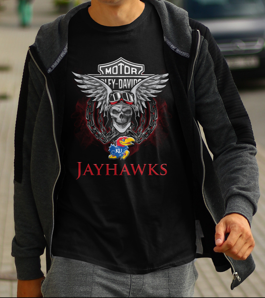 Harley Davidson Motor Skull Jayhawks Ku Kansas Jayhawks T-Shirt