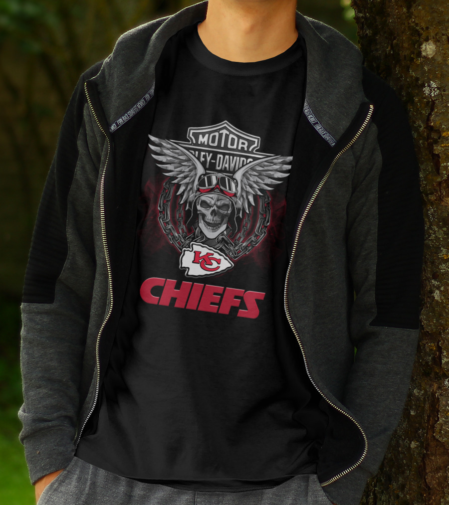 Harley Davidson Motorcycle Chiefs Skull Wings Nfl Kansas City Chiefs T-Shirt