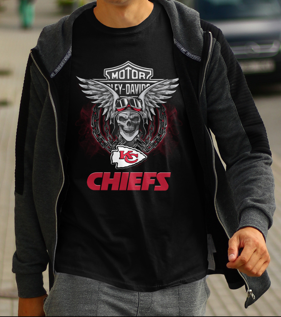 Harley Davidson Motorcycle Chiefs Skull Wings Nfl Kansas City Chiefs T-Shirt
