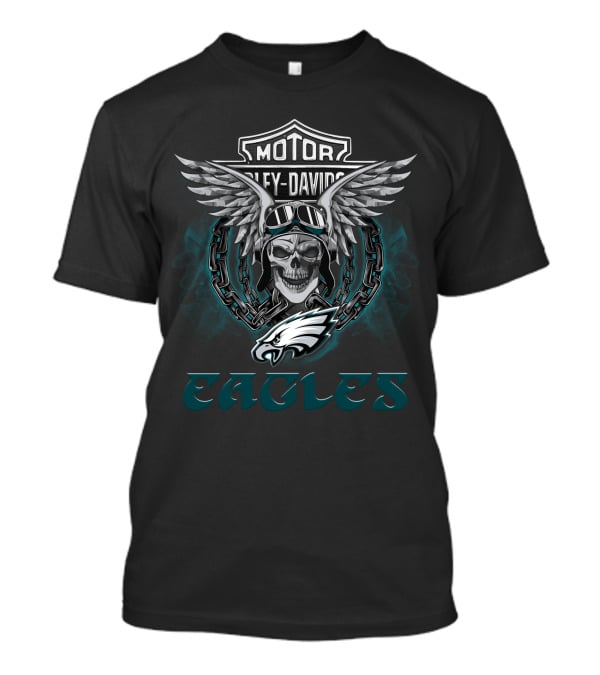 Harley Davidson Winged Skull Philadelphia Eagles Nfl Biker T-Shirt