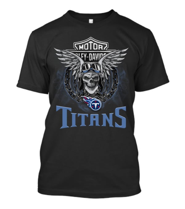 Harley Davidson Motorcycle Biker Skull Wings Nfl Tennessee Titans T-Shirt