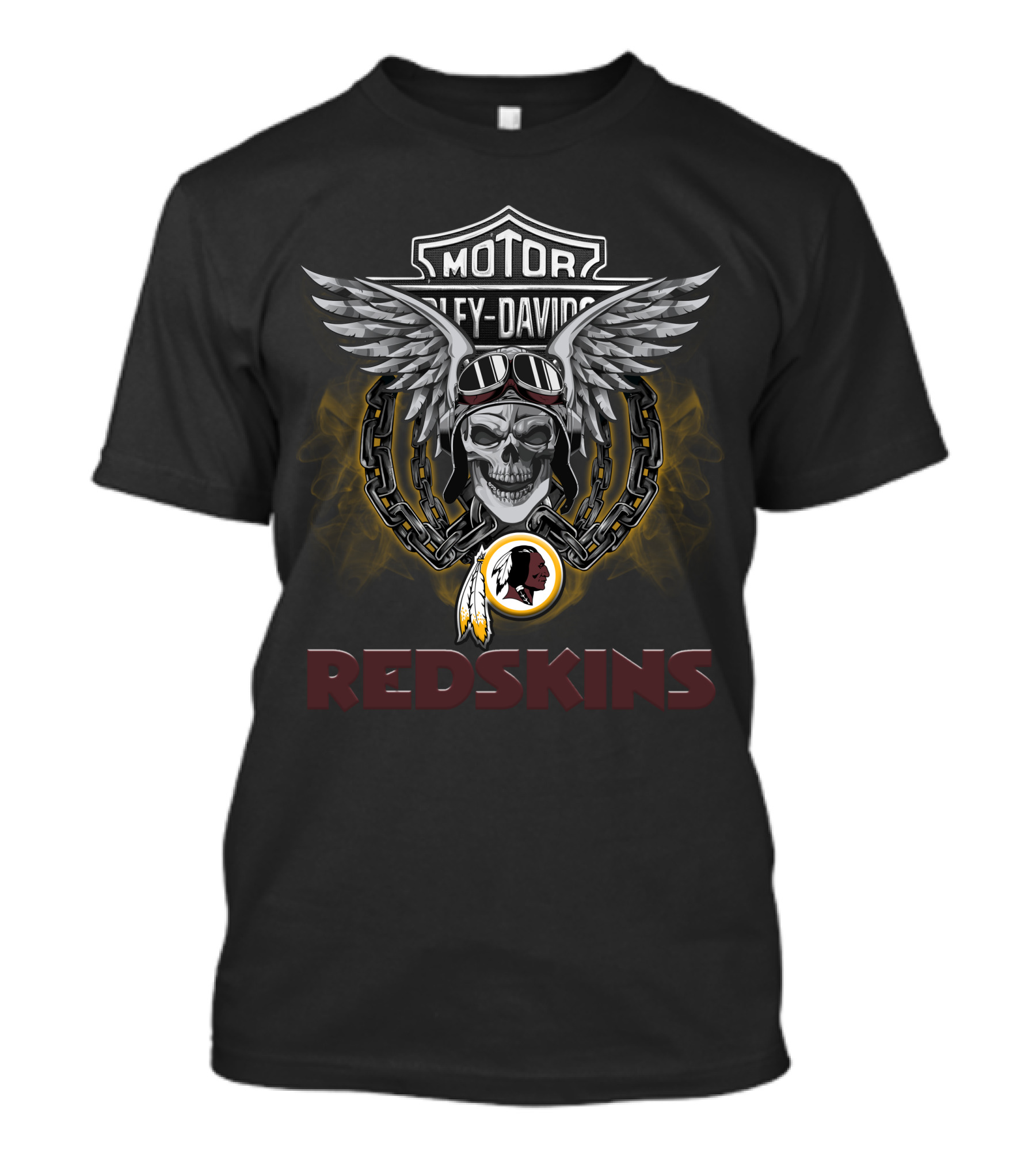 Harley Davidson Motorcycles Redskins Skull Wings Chains Helmet Logo Nfl Football Biker T-Shirt