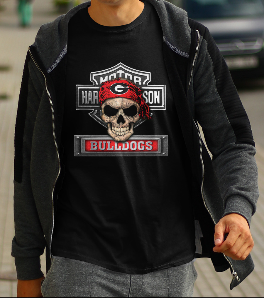 Harley Davidson Motorcycle Skull Georgia Bulldogs Biker T-Shirt