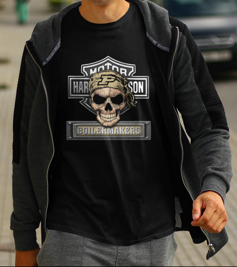 Harley Davidson Motorcycle Biker Purdue Boilermakers Skull P T-Shirt