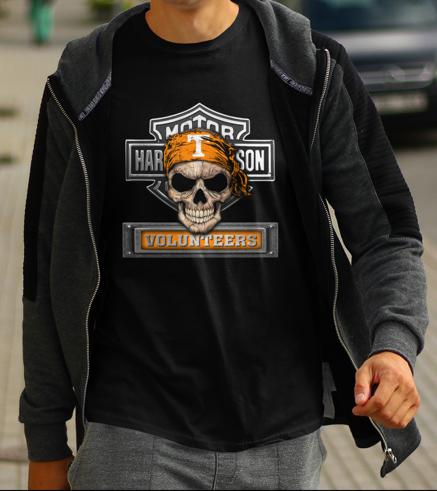 Harley Davidson Motorcycle Skull Bandana Tennessee Volunteers T-Shirt