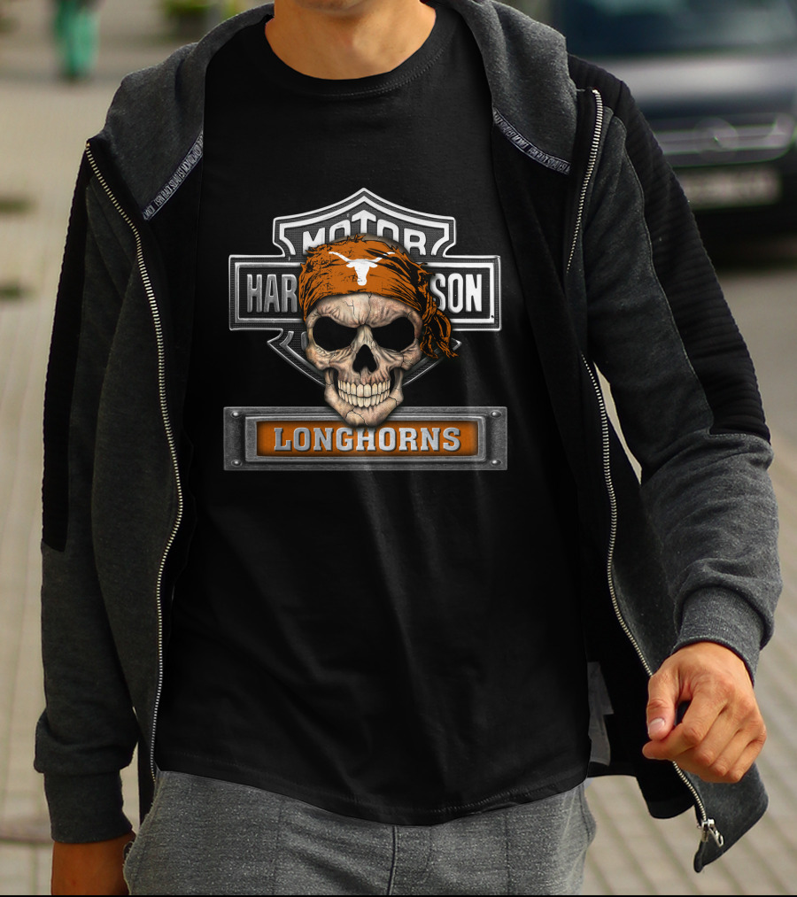 Harley Davidson Skull Bandana Longhorns Motorcycle Biker Texas T-Shirt