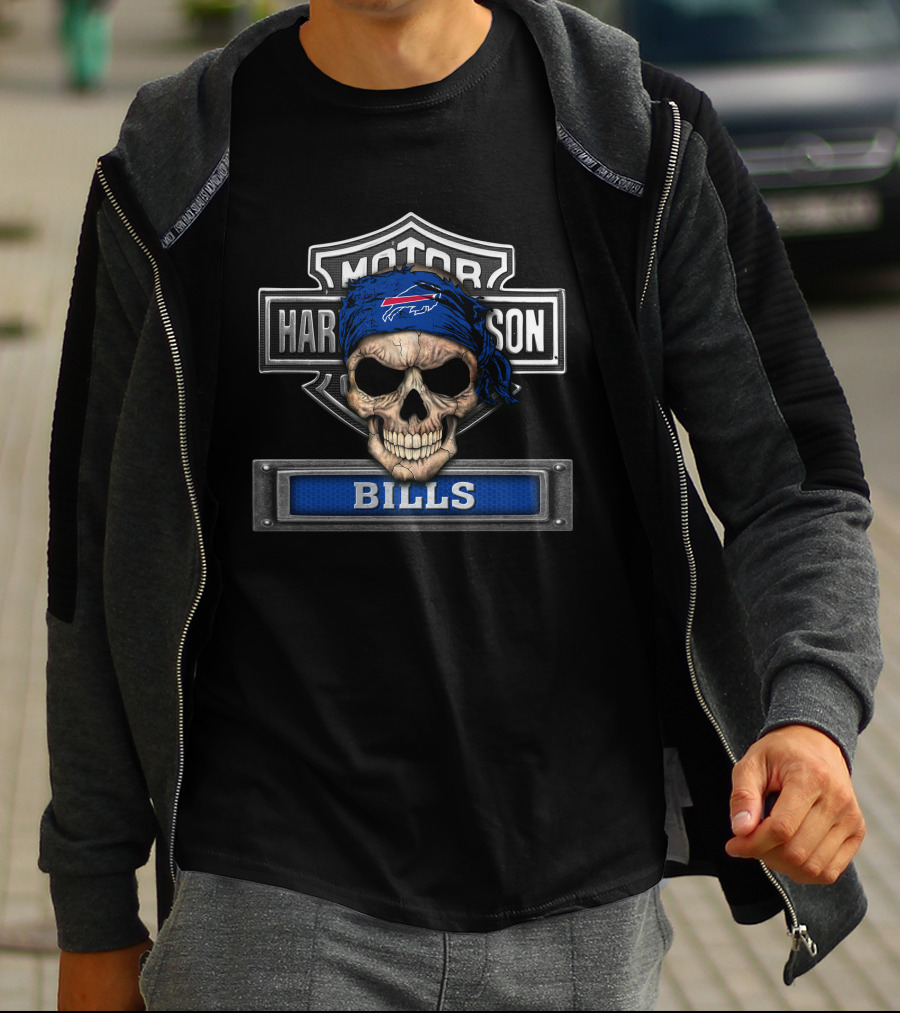 Harley Davidson Motorcycle Skull Nfl Buffalo Bills Logo T-Shirt