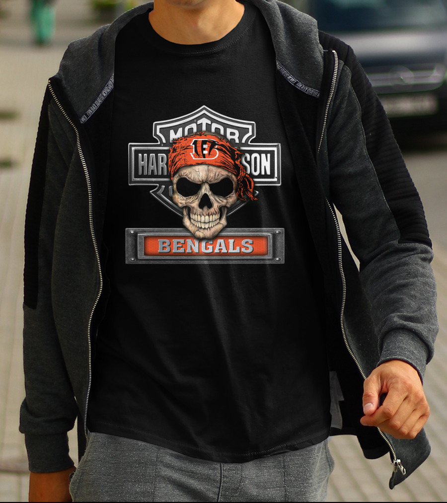 Harley Davidson Motorcycle Skull Cincinnati Bengals Nfl T-Shirt