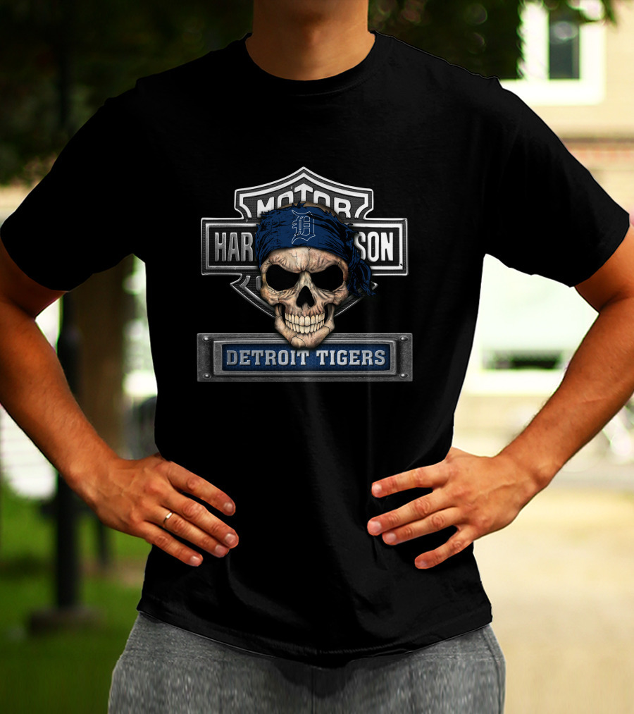 Harley Davidson Motor Skull Detroit Tigers Biker T-Shirt