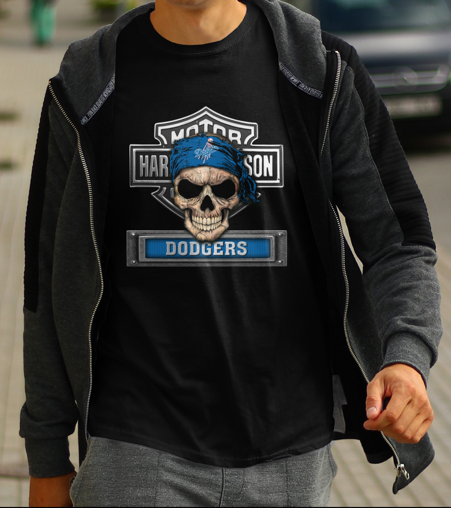 Harley Davidson Motorcycle Biker Skull Dodgers Mlb T-Shirt