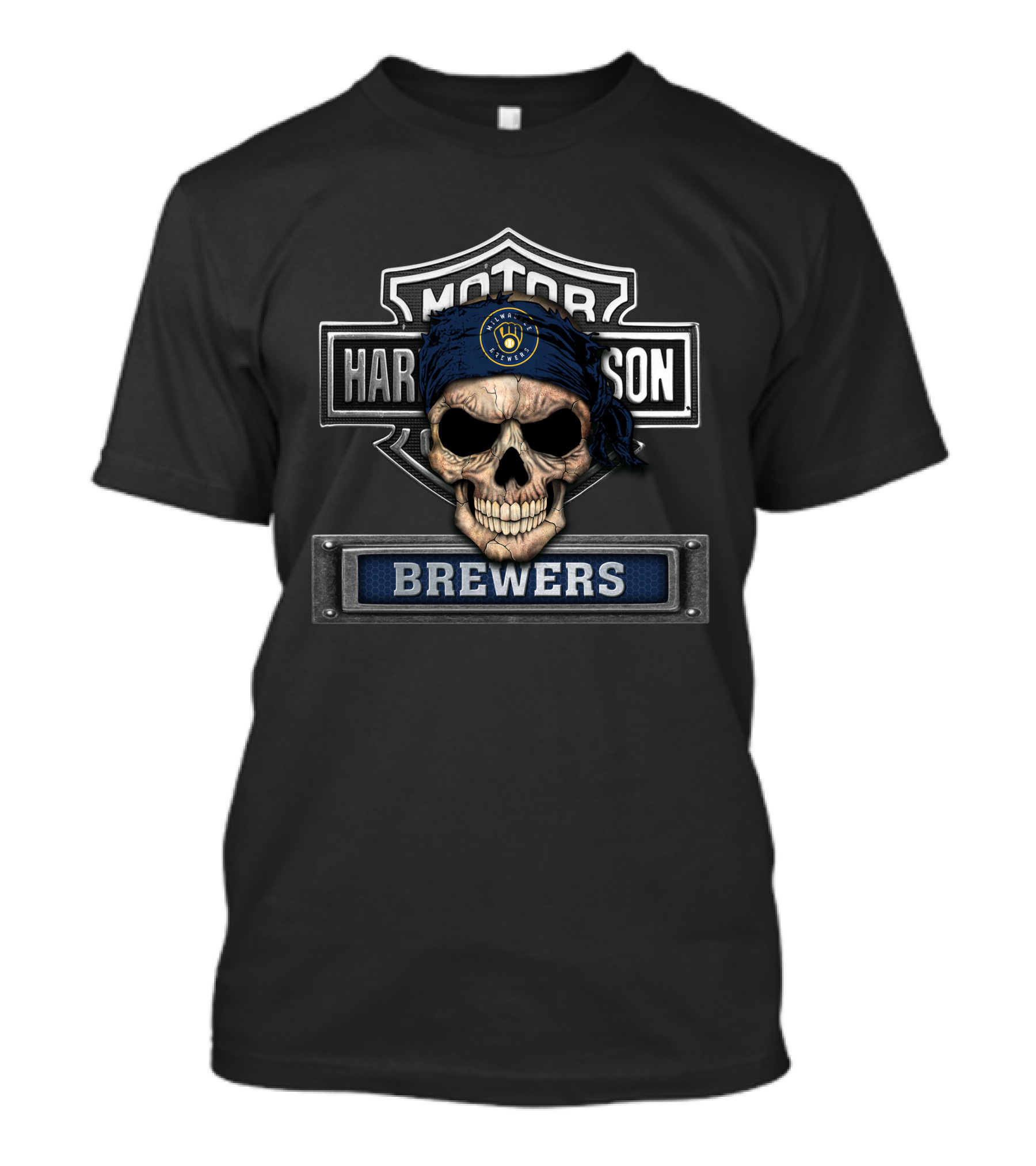 Harley Davidson Motorcycle Biker Brewers Skull Mlb Milwaukee Brewers T-Shirt