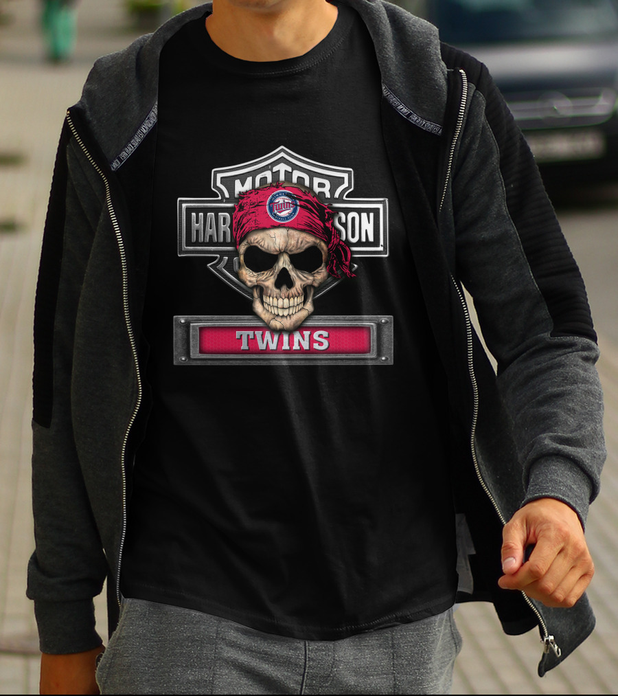 Harley Davidson Motorcycle Biker Skull Twins Minnesota Mlb T-Shirt