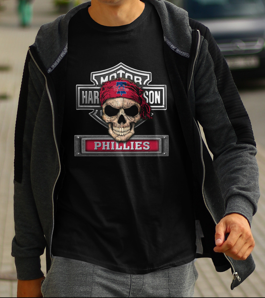 Harley Davidson Motorcycle Philadelphia Phillies Skull Bandana T-Shirt